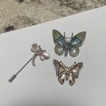 Lot of 3 Brooch Pins Butterfly / Dragonfly Insects Rhinestone 1 Signed LC Photo 1