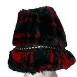 Vintage Red Green Black Tartan Plaid Faux Fur Fedora Hat Size M 1960s 1970s Photo 0