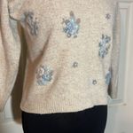 Vintage Tulchan Beige Floral Knit Cropped Silk Angora Sweater Medium Tan Photo 5