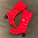 Women’s Shiny Red Knee High Zip Up Block Heel Boots Size 12 NEW Photo 1