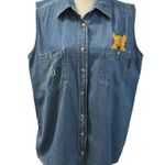 Disney Vintage Winnie The Pooh Denim Sleeveless Shirt Women’s L Photo 1