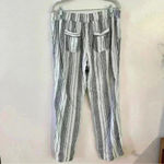 Per Se  Straight Leg‎ Pants Womens Sz Large Linen Blend Drawstring Waist Striped Photo 2