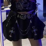Mini Denim Black Layered Skirt with Cross Embellished Chains S Photo 0