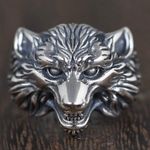 925 Silver Plated Adjustable Wolf Head Ring for Men Women,Punk Hip Hop Ring Photo 0