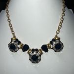J.Crew  Navy Blue Rhinestones Bib Gold Tone Statement Necklace Photo 0
