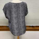 Joie  Gray and Black Animal Print 100% Silk Short Sleeve Scoop Neck Blouse Photo 4