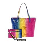 Colorblock Gradient Luxury Large Shoulder Handbag w/clutch Rose Red Pink Photo 0