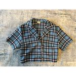 John Galt Blue Plaid Cropped Button Front Top One Size (XS / S) Photo 4