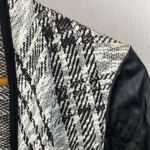 Joseph Ribkoff  Black & White Plaid Open Front Faux Leather Sleeve Sweater 2 Photo 2