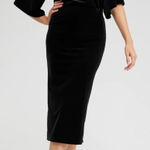 Chico's Black Velvet Midi Skirt Womens Size Small Photo 0