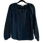 J. Jill Blouse Top Long Sleeve Shirt Velvet Floral Applique Embroidery Teal MED Blue Photo 0