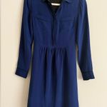 Madewell  Silk Shirt Dress Navy Blue Size 0 Long Sleeve Collared 100% Silk Photo 2