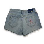 MOTHER Easy Does It Short‎ Denim Shorts Anchor Embroidered Striped Raw Hem 25 Blue Photo 1