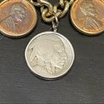 Head Vintage Penny 5 Cent Indian  Buffalo & Nickel 1 Cent Coin 7” Charm Bracelet Photo 8