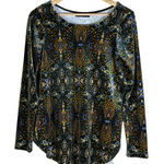 Karen Kane  Velvet Paisley Print Long Sleeve Top Black Yellow Blue Womens S Photo 0