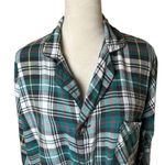 90s Vintage Hill & Archer Green Plaid Cotton Pajama Flannel Top Grunge Boyfriend Size L Photo 1