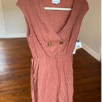 Luxology NWTs Rust Linen Dress Summer Spring Minimalist Button V Neck Boho Beach Photo 1