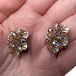 Vintage Unsigned AB Aurora Borealis Snowflake Shaped Clip On Earrings Cluster Multiple Photo 2