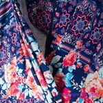 Single floral print three quarter sleeve sheath dress wrap with pockets, 5X Blue Photo 4