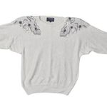 VTG 80s Newcomer Beaded Shoulder Off White Sweater Sz L Gray Size L Photo 0