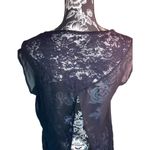 Black Lace Split Back Shirt Cutout Sheer Sexy Cute Floral Sport Dressy Holiday Photo 2