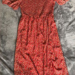 Roolee 246.  puff sleeve Red Floral midi Dress size medium Photo 0