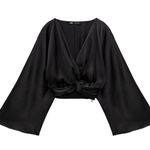 ZARA Knotted Satin Top Black Photo 0