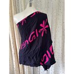 Nahe Wahine Black Pink Flowy One Shoulder Batwing Waterfall Sleeve Blouse XS Photo 3