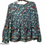 ZARA  large green floral ruffle peplum longsleeve blouse Photo 1