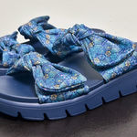 Alegria  Dream Fit Sage Roses Blue Quilt Satin Platform Slide Sandals 39 9 Photo 0