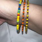 Boho Gold Tone and Colorful Bead Set‎ of Three Bangle Bracelets Orange Photo 2