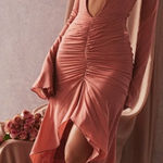 House Of CB 'Reine' Rose Real Silk Ruffle Midi Dress NWOT size M Photo 0