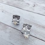 Vintage Clip On Earrings Dusky Blue & Silver Tone Half Hoops Chunky Statement Photo 4