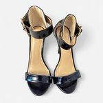 Narrow width size 6 Black/Blue patent faux leather ankle strap high heels with 4.75” inch heel Black Photo 2