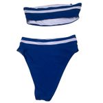 Aerie high cut cheeky bikini bottom bandeau top blue beach white large medium Photo 3