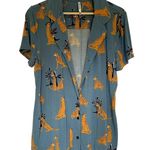 Soma button down pajama top soft short sleeves leopards big cats women L rayon Size L Photo 0