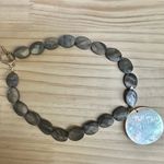 Gray Shell Beaded Monogram Pendant Necklace with Toggle Clasp Photo 6