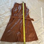 NWT Taylor Women Dress Sheath Faux Leather Sleeveless Brown Belted Above Knee 10 Photo 3