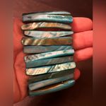 Chunky Turquoise Blue Green Brown Abalone Stone Bracelet stretchy summer boho Photo 1