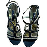 Nina New York Elegant Strappy Evening Sandals Glitter Trim Black & Silver Heel Size 8 Photo 0