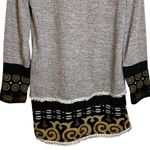 Yak & Yeti Gray Black Brown 3/4 Sleeve Tunic Sweatshirt Folksy Art to Wear Large Photo 7
