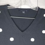 Tommy Hilfiger Dark Blue and White Polka Dot Preppy V-Neck Women's Sweater Photo 3