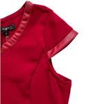 RW Runway Paris Dress Red Cap Sleeve Faux Leather Trim Career Dress Medium NEW Photo 7