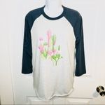 Modcloth Raglan Tee Dessert Cacti Print Grey Blue XS Photo 4