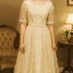 Scott McClintock Vintage lace ivory wedding dress organza silk crochet detail, S Photo 0