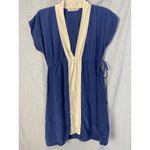 Geren Ford Silk Navy Cream Deep V Mini Dress Indie Minimalist Y2K Blue Photo 9