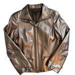 Lafayette 148 metallic burnished gold leather jacket, EUC, flaws as noted, sz 6 Photo 0