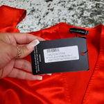 Pretty Little Thing  Red Satin Ruched Skirt Puff Sleeve Midi Dress Photo 7