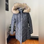 Laundry by Shelli Segal  Charcoal Puffer Coat with Faux Fur Hood Photo 2
