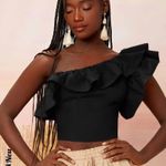 SheIn Black One Shoulder Ruffle Top Photo 0